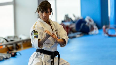 Spanish karate competior Sandra Sanchez, an Olympic favorite, at a training session on February 24, 2021 in Madrid.