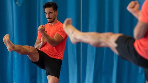 Spanish athlete Damian Quintero, a world champion in Karate Kata, trains in Madrid on June 3, 2020.