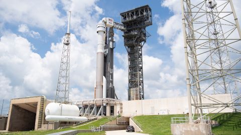 A United Launch Alliance Atlas V rocket with Boeings CST-100 Starliner spacecraft onboard is seen on the launch pad at Space Launch Complex 41 ahead of the Orbital Flight Test-2 (OFT-2) mission, Thursday, July 29, 2021 at Cape Canaveral Space Force Station in Florida.