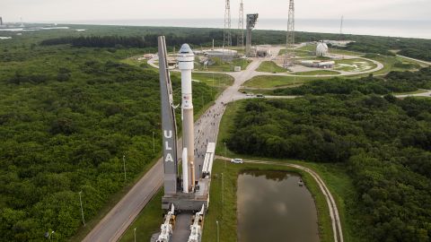 A United Launch Alliance Atlas V rocket with Boeings CST-100 Starliner spacecraft aboard is seen as it is rolled out of the Vertical Integration Facility to the launch pad at Space Launch Complex 41 ahead of the Orbital Flight Test-2 (OFT-2) mission, Monday, Aug. 2, 2021 at Cape Canaveral Space Force Station in Florida.