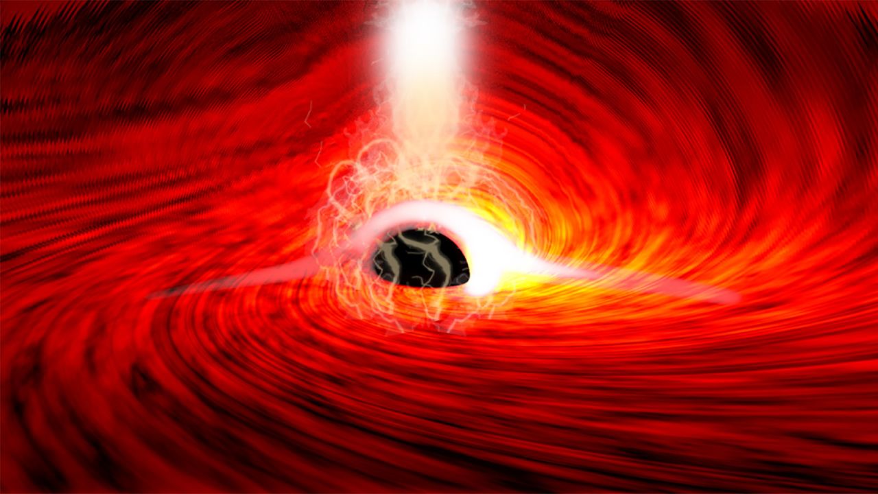 X-ray flares have been seen from the far side of a black hole for the first time, as depicted in this rendering.