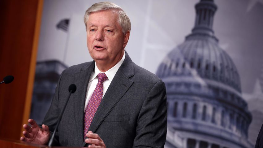 WASHINGTON, DC - JULY 30: U.S. Sen. Lindsey Graham (R-SC) speaks on southern border security and illegal immigration, during a news conference at the U.S. Capitol on July 30, 2021 in Washington, DC. Graham urged the Biden administration to name former Homeland Security Secretary Jeh Johnson as a border czar. (Photo by Kevin Dietsch/Getty Images)