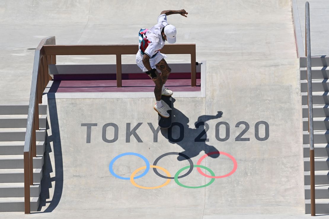 Team USA's Nyjah Huston competes in the men's street skateboarding final on July 25.