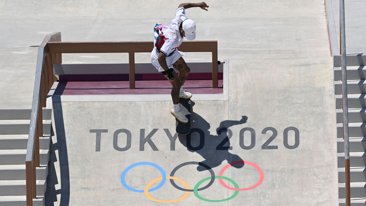 Team USA's Nyjah Huston competes in the men's street skateboarding final on July 25.