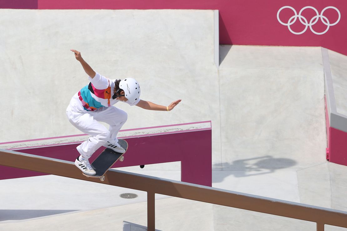 Japan's Momiji Nishiya competes at the Olympic street skateboarding preliminaries on July 26.