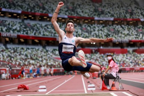 Greece's Miltiadis Tentoglou competes in the long jump on August 2. Both he and Cuba's Juan Miguel Echevarria had a top jump of 8.41 meters, but <a href="https://www.cnn.com/world/live-news/tokyo-2020-olympics-08-01-21-spt/h_e020f618747e2ab11a985a7728bfc2e8" target="_blank">Tentoglou won the gold medal</a> because his second-best jump was longer than Echevarria's.
