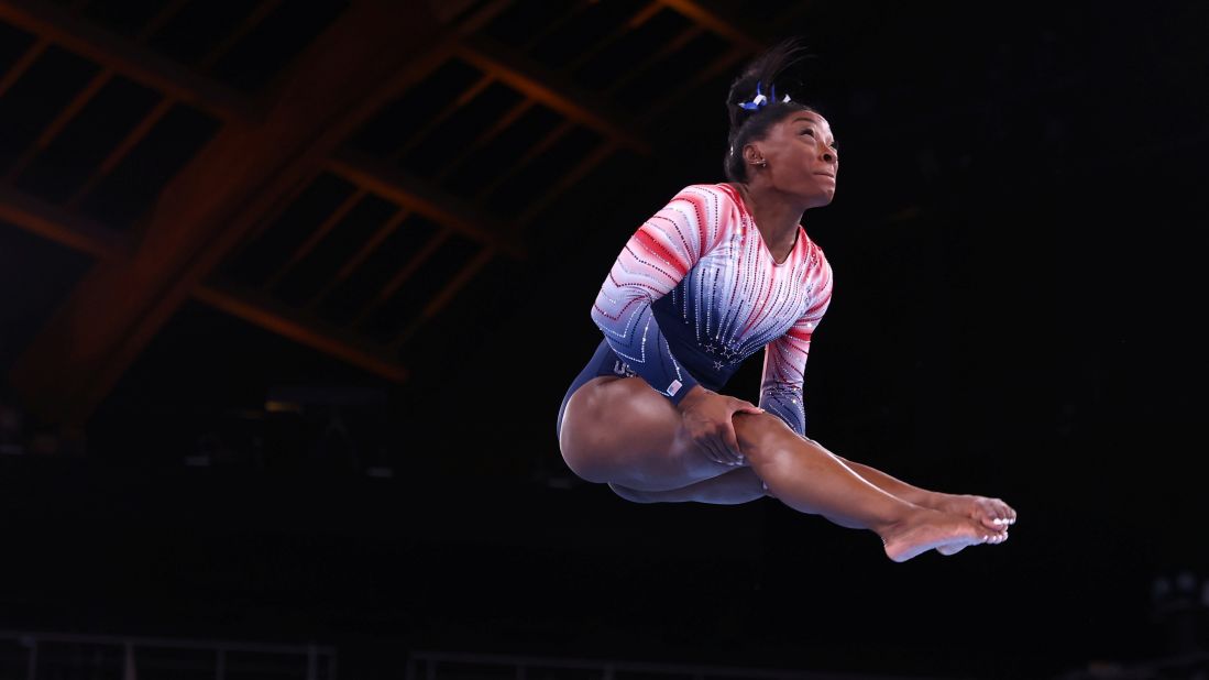 The International Gymnastics Federation said Biles' set consisted of the following: "3/1 wolf turn. Front aerial, jumps. Back handspring to two layout stepouts. Switch to switch 1/2, pause, back pike. Side aerial. And two back handsprings to terrific double pike dismount!"