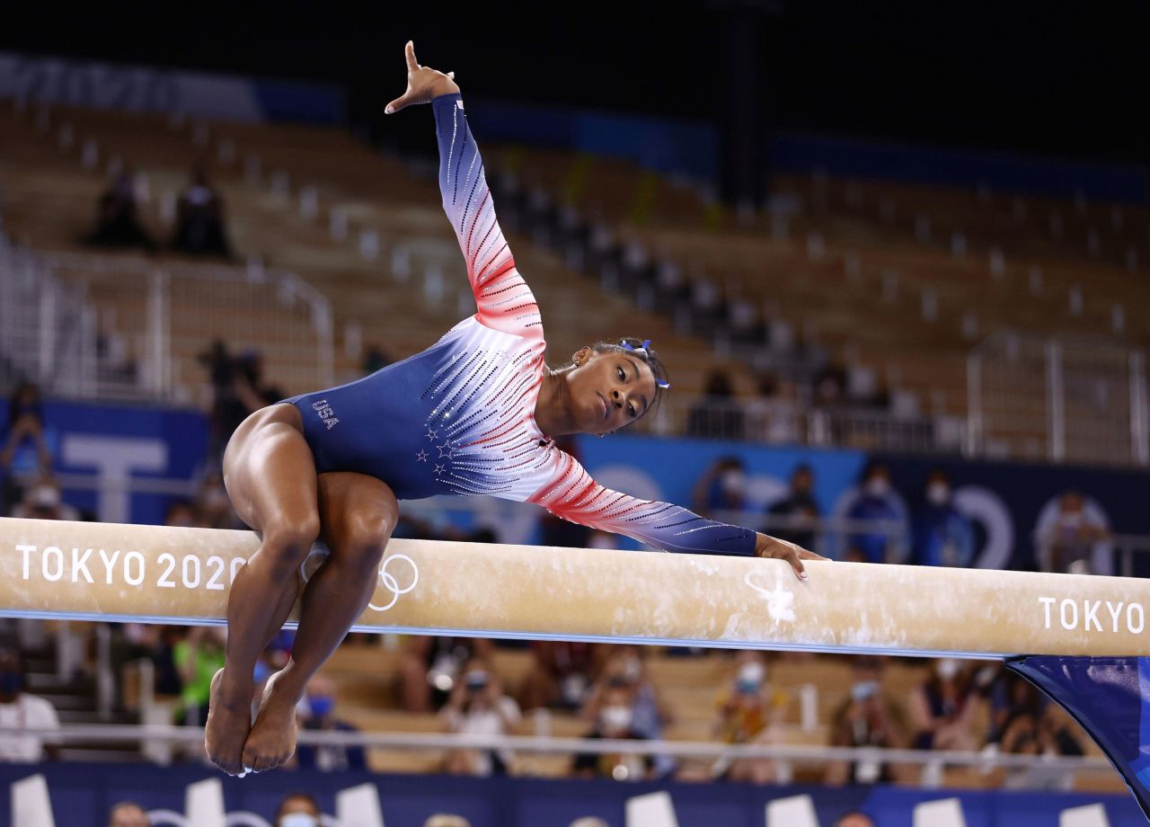 Biles begins her routine on Tuesday.
