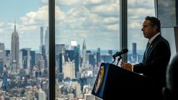New York Gov. Andrew Cuomo speaks during a press conference at One World Trade Center on June 15, 2021 in New York City. T