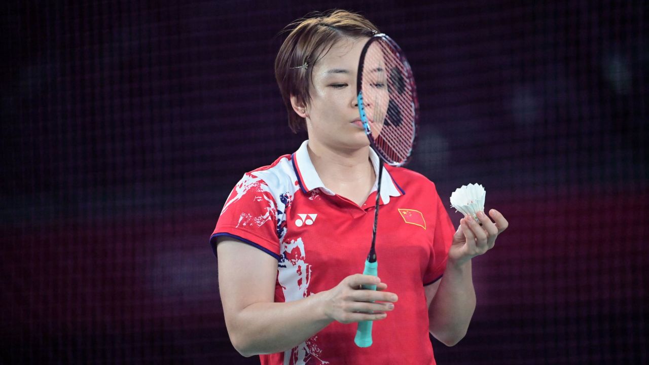 China's Chen Qingchen pictured during her women's doubles badminton Olympic group stage match against Thailand' at the Musashino Forest Sports Plaza in Tokyo on July 24, 2021.