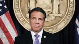 New York Governor Andrew Cuomo speaks to the media at a news conference in Manhattan on May 5, 2021 in New York City. 