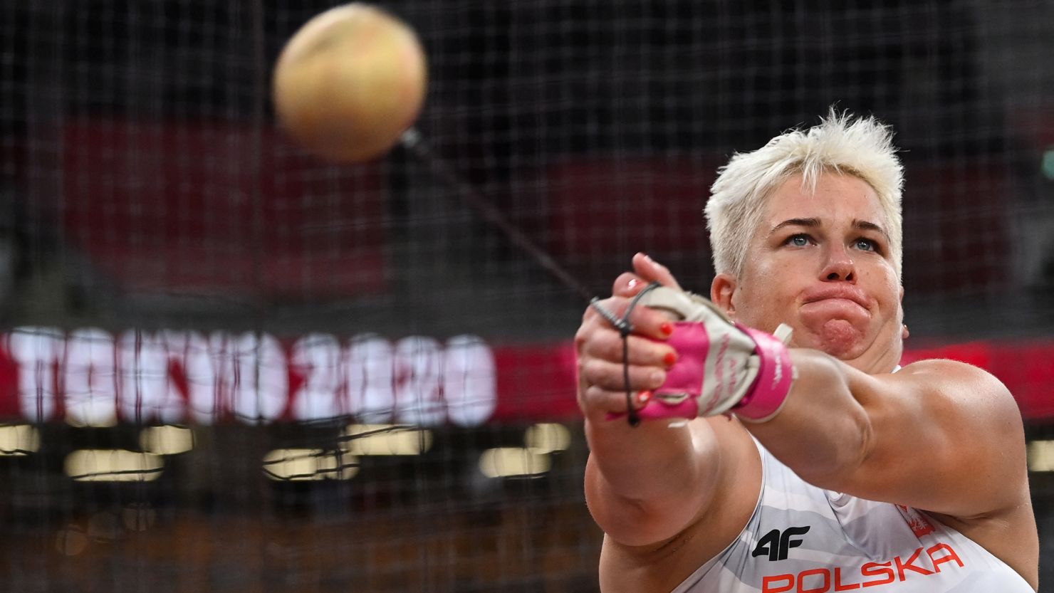 Poland's Anita Wlodarczyk competes in the women's hammer throw final during the Tokyo 2020 Olympic Games at the Olympic Stadium in Tokyo on August 3, 2021. 