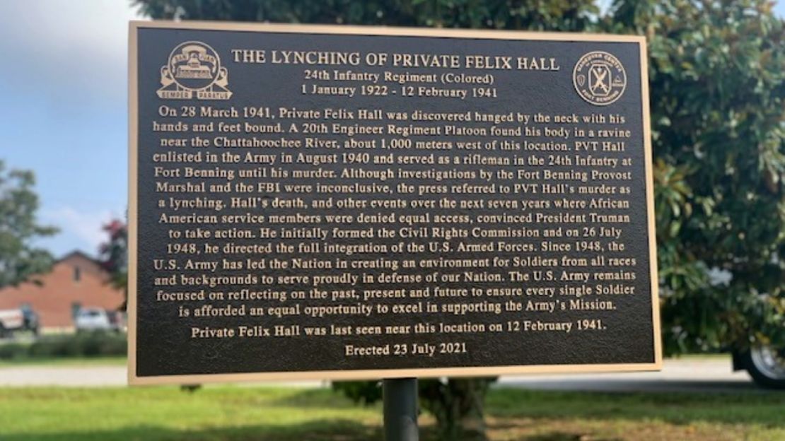 The historic marker stands near where Hall was last seen on Fort Benning.