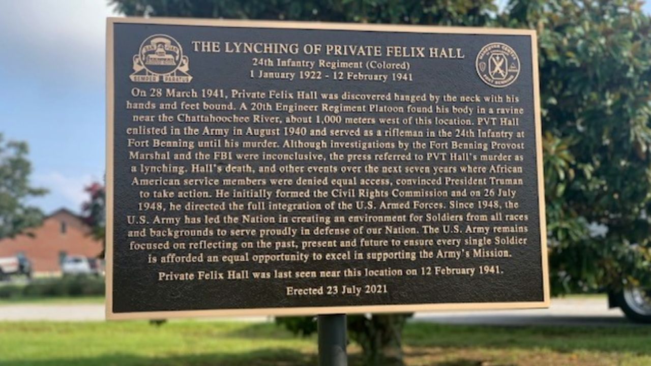 The historic marker stands near where Hall was last seen on Fort Benning.