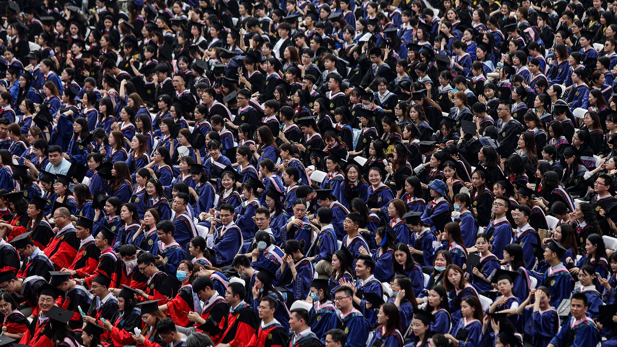 Ten thousand graduates attend their ceremony at Central China Normal University on June 13, 2021 in Wuhan, China.