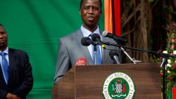 Zambian President Edgar Lungu gives a press briefing on July 6, 2017 at the Zambian State House in Lusaka. - Zambian President Edgar Lungu on Thursday justified invoking a state of emergency by alleging that opposition parties were behind a string of arson attacks intended "to create terror and panic". Lungu denied that he was establishing a dictatorship in Zambia, a relatively stable country in recent years, and said his political rivals were trying to overturn last year's election results. (Photo by SALIM DAWOOD / AFP) (Photo by SALIM DAWOOD/AFP via Getty Images)