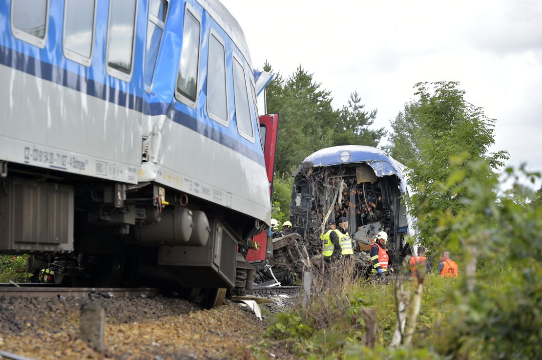 Both trains involved in the incident remained upright on or near the tracks.