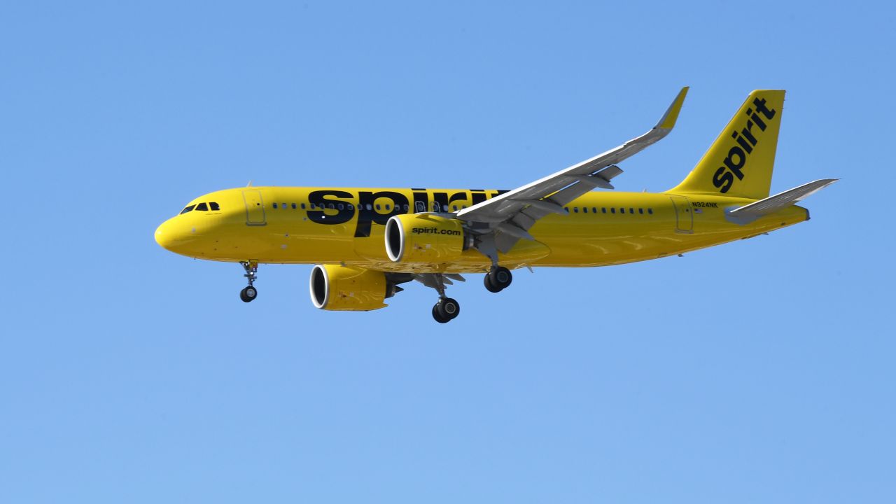 LAS VEGAS, NEVADA - MAY 25:  A Spirit Airlines jet comes in for a landing at McCarran International Airport on May 25, 2020 in Las Vegas, Nevada. The nation's 10th busiest airport recorded a 53% decrease in arriving and departing passengers for March compared to the same month in 2019, a drop of more than 2.3 million travelers, as the COVID-19 pandemic impacts the travel industry.  (Photo by Ethan Miller/Getty Images)