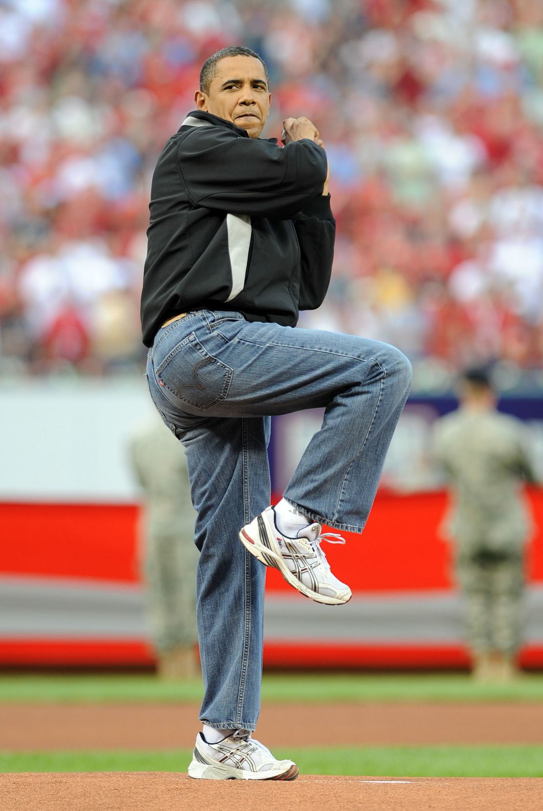 Barack Obama in his much-maligned "mom jeans" in 2009. 