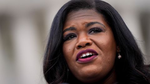 Rep. Cori Bush (D-MO) speaks during a news conference to advocate for ending the Senate filibuster, outside the U.S. Capitol on April 22, 2021 in Washington, DC.