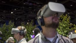 Attendees use Oculus VR Inc. Go virtual reality (VR) headsets during the F8 Developers Conference in San Jose, California, U.S., on Tuesday, April 30, 2019. Facebook Inc.s Oculus virtual-reality division will sterted shipping its new Quest and Rift S headsets on May 21. 