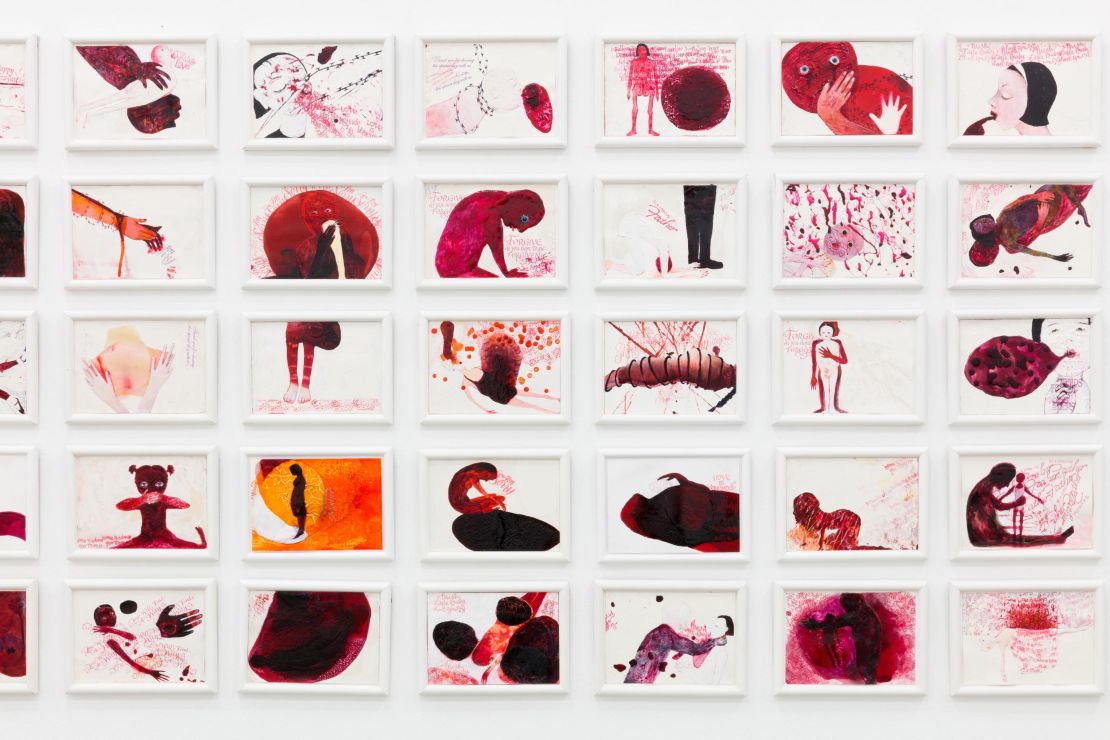 "Shame" (2002-2005) comprises 165 small, tile-size paintings exploring themes of guilt, trauma and grief.