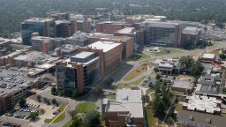 The University of Arkansas for Medical Sciences campus is shown in an aerial photo in Little Rock, Ark., Wednesday, Aug. 5, 2015. (AP Photo/Danny Johnston)
