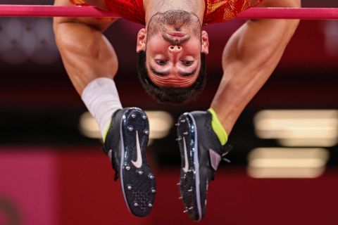 Spanish decathlete Jorge Ureña competes in the high jump on August 4.