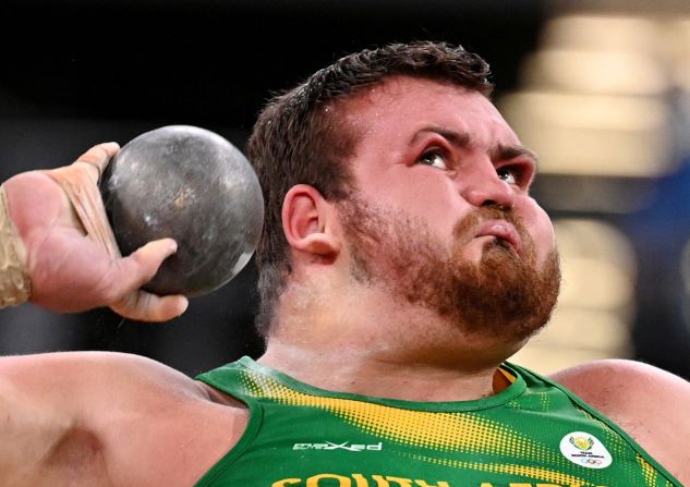South Africa's Kyle Blignaut competes in the shot put on August 3.