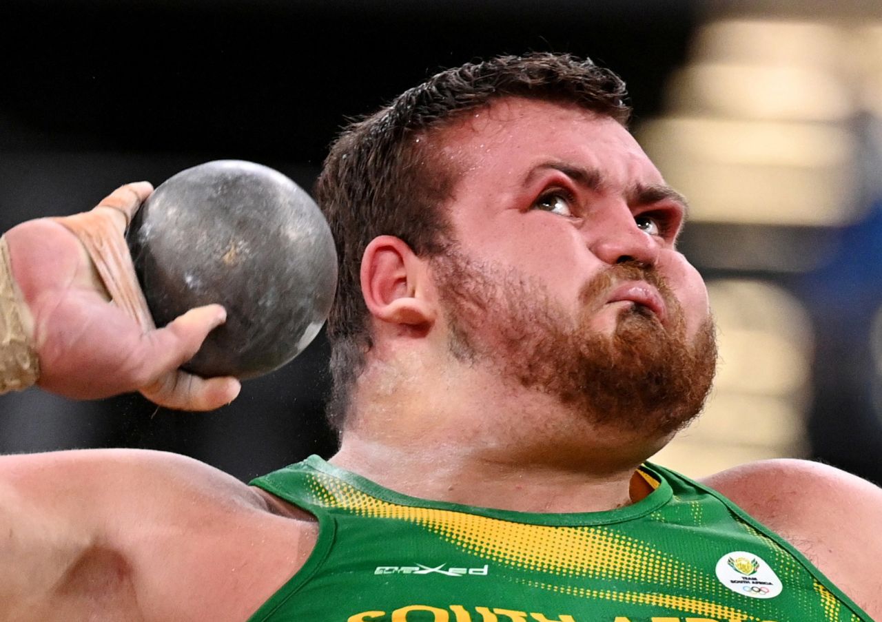South Africa's Kyle Blignaut competes in the shot put on August 3.