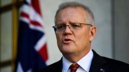 Australian Prime Minister Scott Morrison speaks to the media during a press conference at Parliament House in Canberra, Thursday, August 5, 2021.