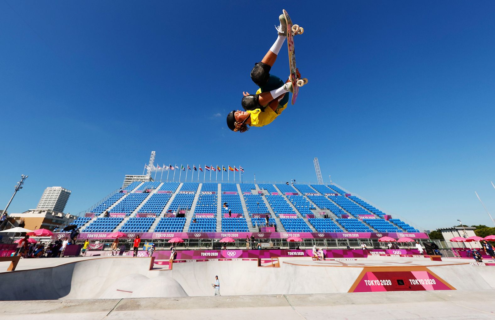 Australia's Keegan Palmer warms up prior to the park skateboarding competition on August 5. <a href="https://www.cnn.com/world/live-news/tokyo-2020-olympics-08-05-21-spt/h_3b0447ab85bc74a7de159247fed341ad" target="_blank">Palmer went on to win gold in the event.</a>