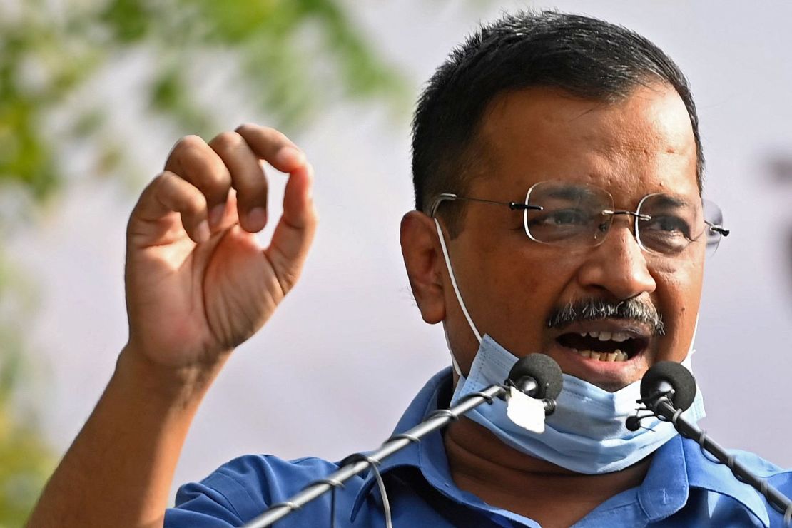 Delhi Chief Minister Arvind Kejriwal during a demonstration in New Delhi on March 17.