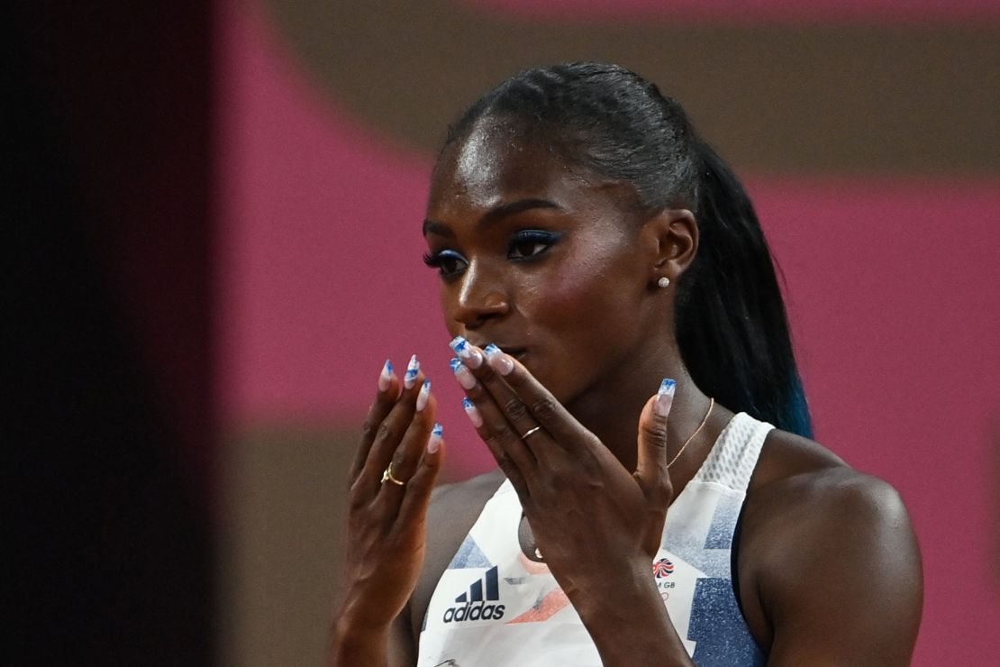 Dina Asher-Smith's Great Wave off Kanegawa nails by Emily Gilmour, seen at the Tokyo 2020 Olympics.