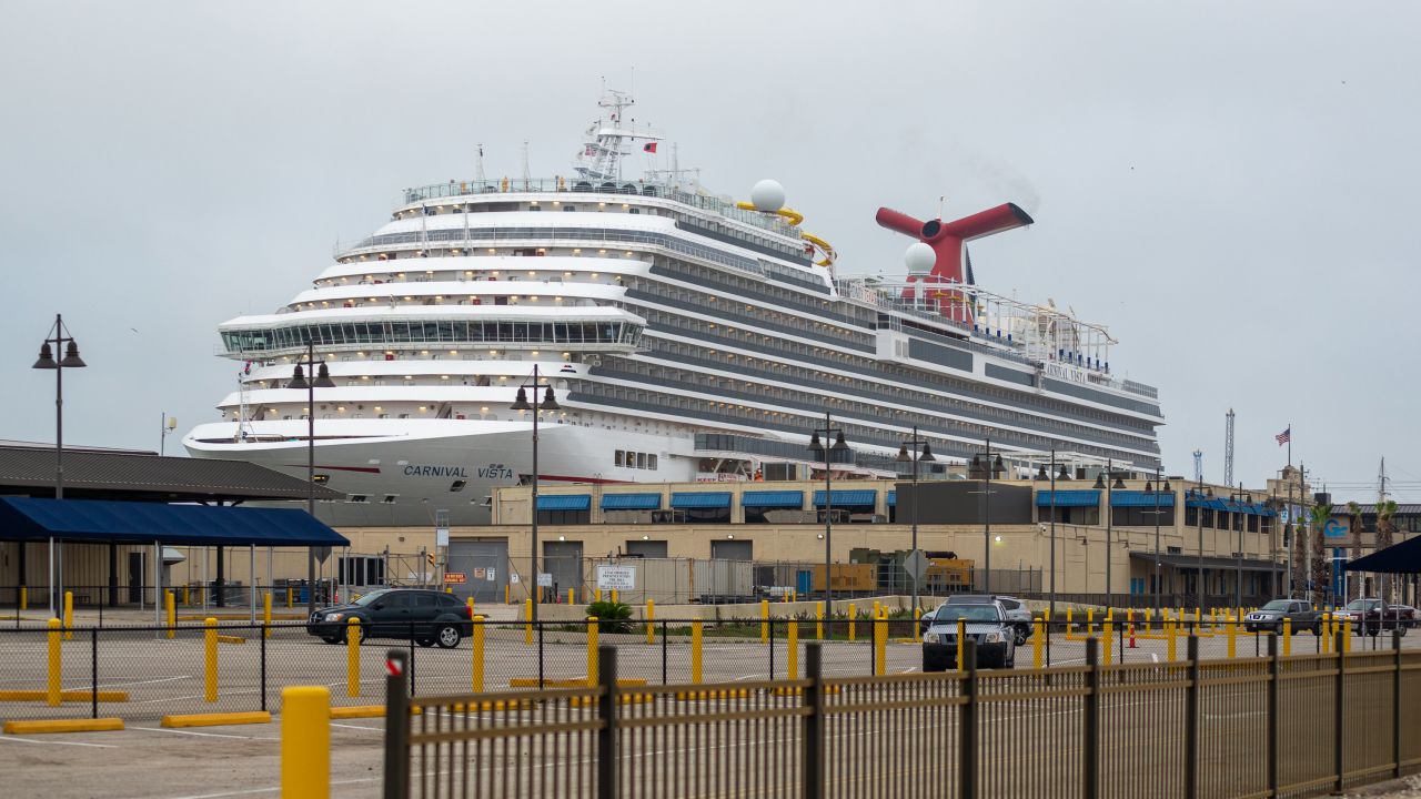The Carnival Vista cruise ship docked in Galveston, Tx on May 3, 2021. Two cruise ships, The Vista and The Breeze, returned to the Port of Galveston on May 2, 2021, after over a year away due to Covid-19 travel restrictions. Carnival hopes to start cruising with passengers soon. (Photo by Jennifer Lake/SIPA USA)