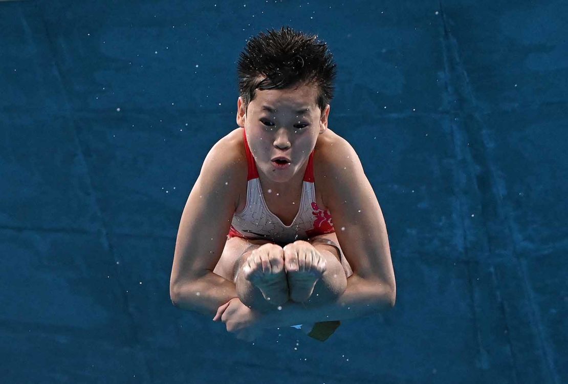 China's Quan Hongchan competes in the women's 10m platform diving final during the Tokyo Olympic Games on August 5. 