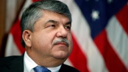 In this April 4, 2017 file photo, AFL-CIO president Richard Trumka listens at the National Press Club in Washington.  