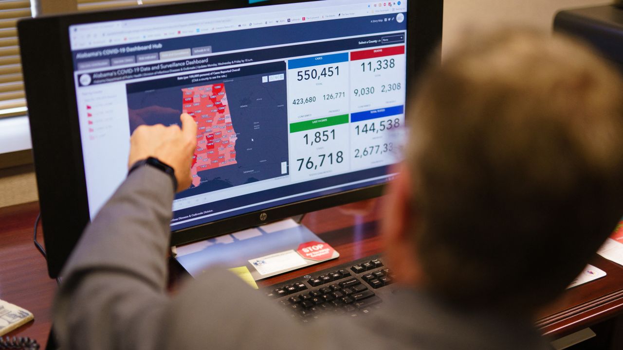 Doctor Scott Harris, Alabama's State Health Officer, discusses his state's vaccination data in his office on June 29, 2021, in Montgomery, Alabama.