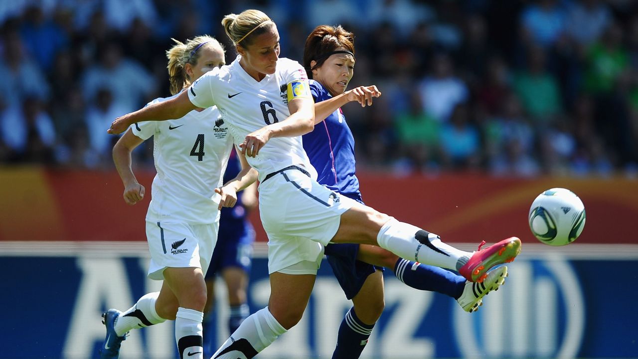 Rebecca Smith, seen in action against Japan's Kozue Ando of Japan during the FIFA Women's World Cup 2011 match between Japan and New Zealand in 2011. 
 