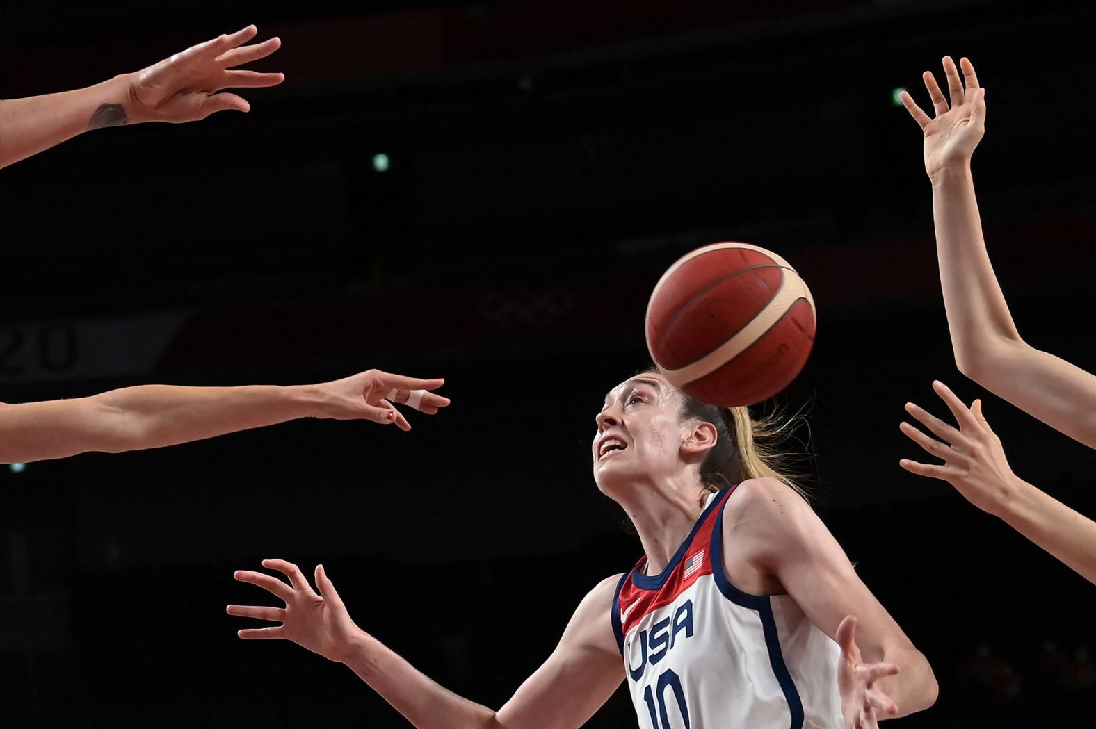 The United States' Breanna Stewart plays against Serbia in a basketball semifinal on August 6. The Americans won 79-59.