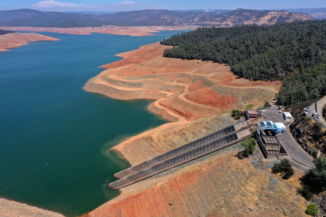 Intake gates are visible on July 22 at the Edward Hyatt Power Plant intake facility at Lake Oroville in California.