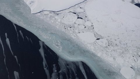 Sea ice floats as seen from NASA's Operation IceBridge research aircraft in the Antarctic Peninsula region, on November 4, 2017, above Antarctica. 