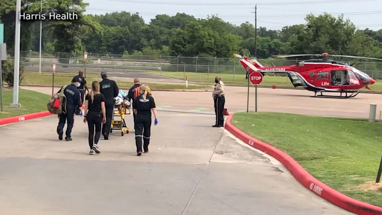 An 11-month-old baby with Covid-19 being airlifted Thursday to a hospital 150 miles away because of a shortage of pediatric beds in the Houston area. 