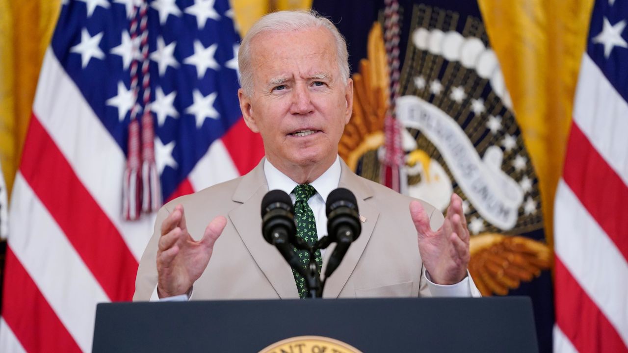 President Joe Biden speaks about the July jobs report during an event in the East Room of the White House, Friday, Aug. 6, 2021, in Washington.