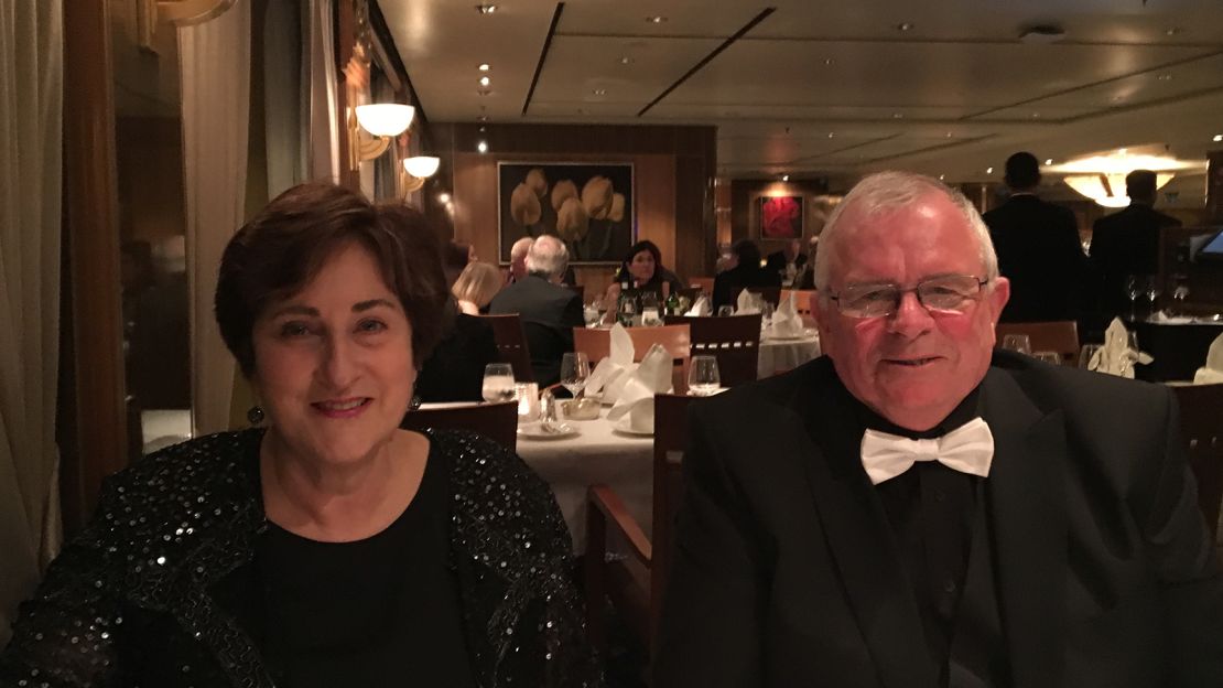 Jeannette Saquet and Graham McFarlane at their first formal dinner together on board the Queen Mary 2.