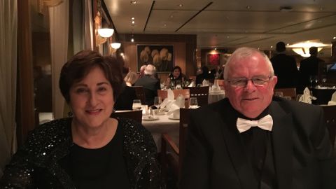 Jeannette Saquet and Graham McFarlane at their first formal dinner together on board the Queen Mary 2.