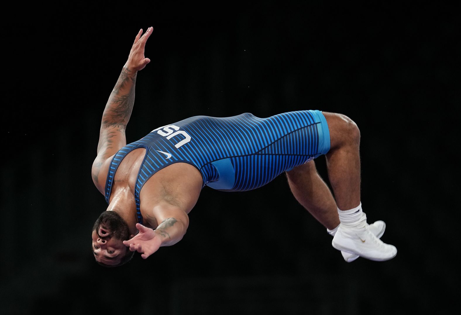 American wrestler Gable Steveson celebrates after a <a href="index.php?page=&url=https%3A%2F%2Fwww.cnn.com%2Fworld%2Flive-news%2Ftokyo-2020-olympics-08-06-21-spt%2Fh_fa83b7c83d36fcfb8a0035d8791cc125" target="_blank">dramatic last-second comeback</a> earned him a gold medal on August 6. Steveson was named after legendary wrestler Dan Gable, who won gold at the Olympics in 1972.