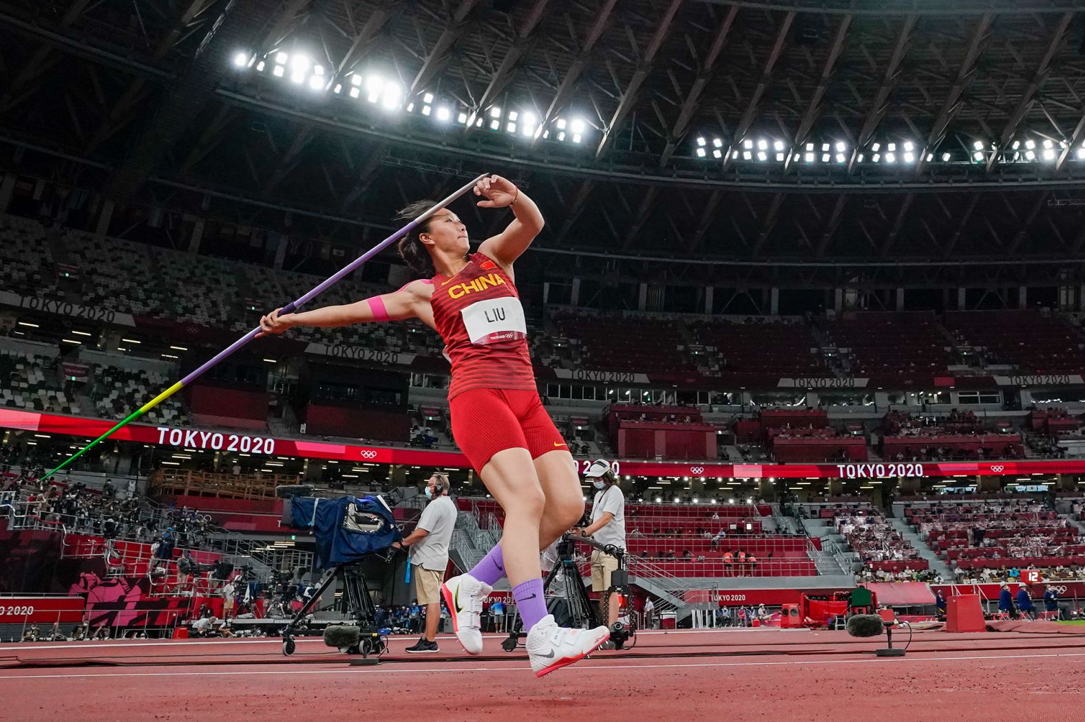 China's Liu Shiying competes in the <a href="index.php?page=&url=https%3A%2F%2Fwww.cnn.com%2Fworld%2Flive-news%2Ftokyo-2020-olympics-08-06-21-spt%2Fh_5fff32ba0db7c8df821a21f71967b380" target="_blank">javelin final</a> on August 6. Her first throw of 66.34 meters was enough to secure the gold medal.