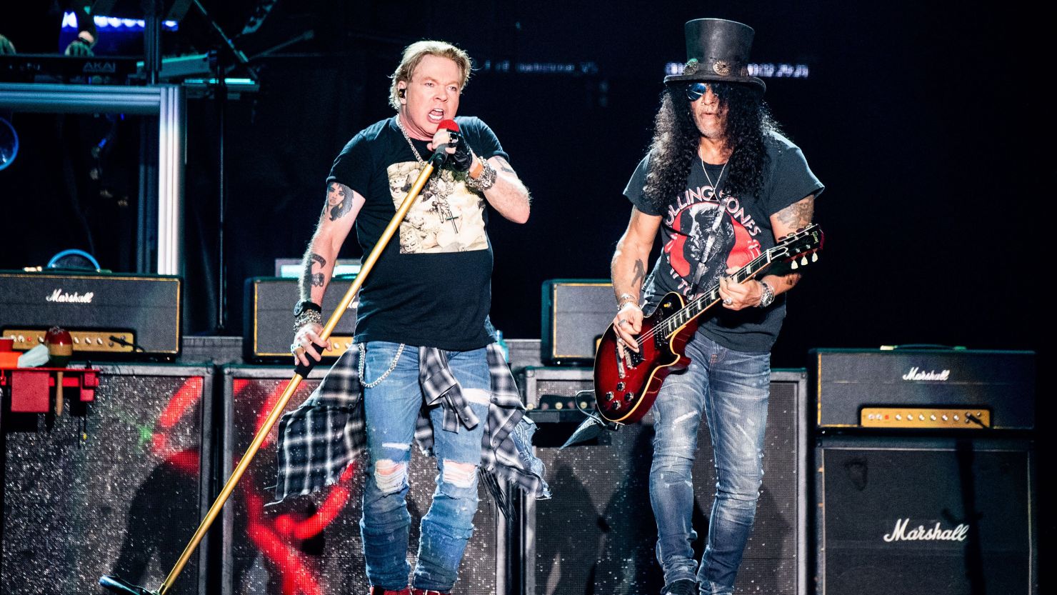 Axl Rose and Slash of Guns N' Roses perform at the Austin City Limits Music Festival in Austin, Texas, on October 4, 2019.