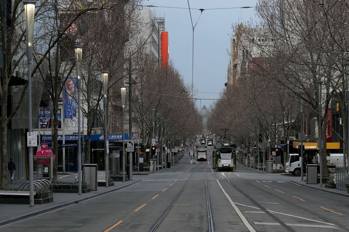 A quiet street in Melbourne during the city's sixth lockdown on August 6, 2021.